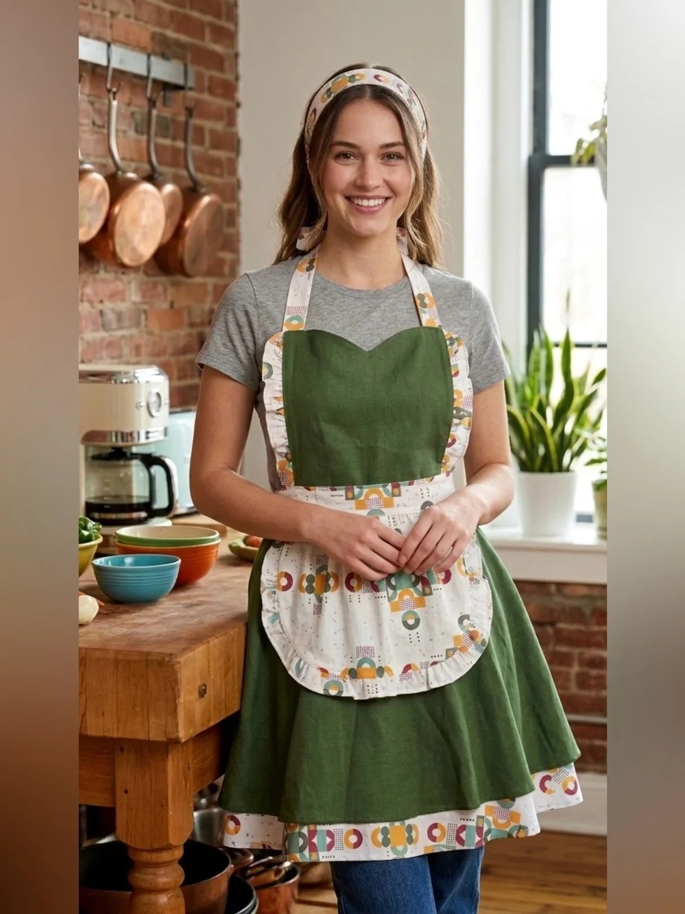 Luxury Kitchen Apron with Pocket and matching headband